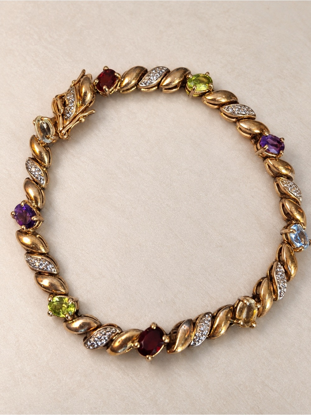 Beautiful VT Ross Simmons 7” 925 w/gold vermeil/multi gemstone tested bracelet